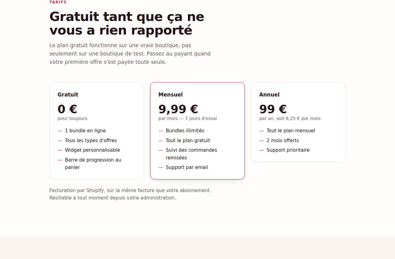 Grille tarifaire : plan gratuit, mensuel et annuel